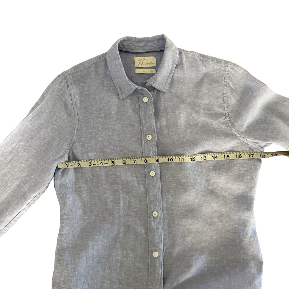 J.Crew Baird McNutt Irish Linen Long Sleeve Shirt Blue Slim Fit Women's 4 Petite - Picture 7 of 13